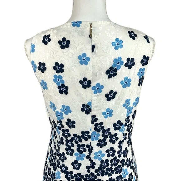 KARL LAGERFELD Floral and Polka Dot Print Dress Blue and White Scoopneck Size 6 - Picture 5 of 8